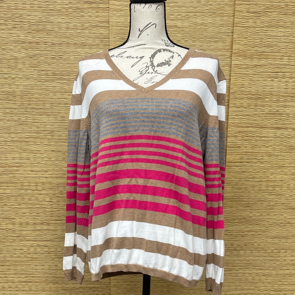 Tommy Hilfiger Striped V-Neck Tunic - Pink, White, Brown